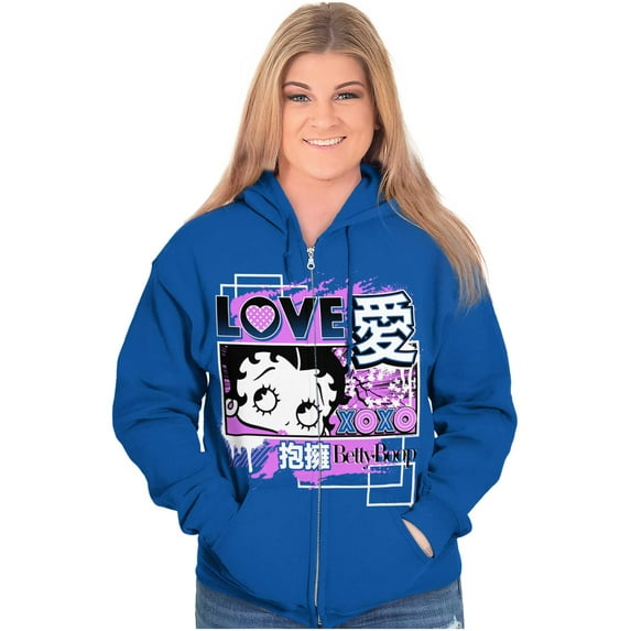 Kanji Style Betty Boop Love XOXO Zip Hoodie Sweatshirt Women Brisco Brands S
