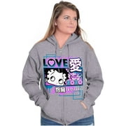 Kanji Style Betty Boop Love XOXO Zip Hoodie Sweatshirt Women Brisco Brands S