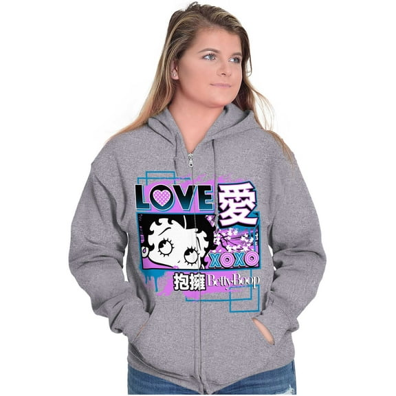Kanji Style Betty Boop Love XOXO Zip Hoodie Sweatshirt Women Brisco Brands S