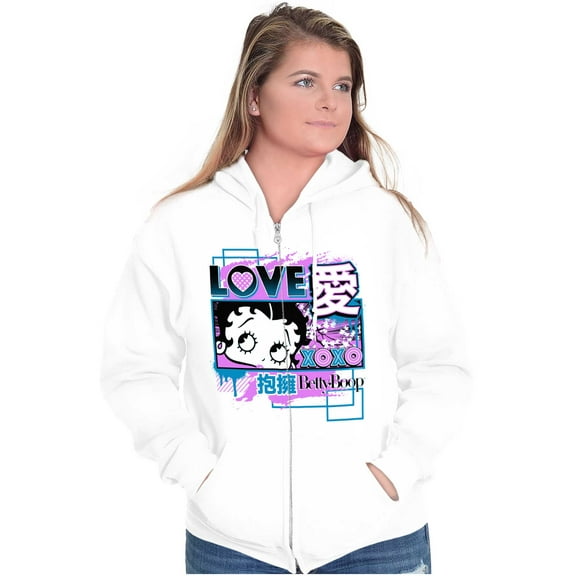 Kanji Style Betty Boop Love XOXO Zip Hoodie Sweatshirt Women Brisco Brands X