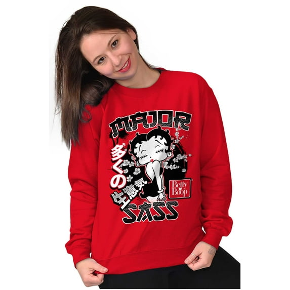Kanji Style Betty Boop Major Sass Women Crewneck Sweatshirt Brisco Brands L