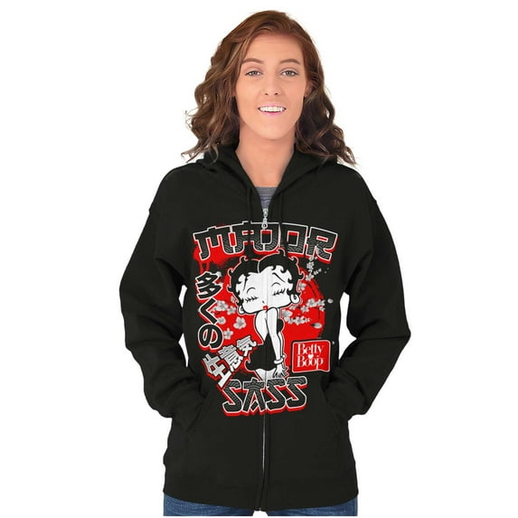 Kanji Style Betty Boop Major Sass Zip Hoodie Sweatshirt Women Brisco Brands M