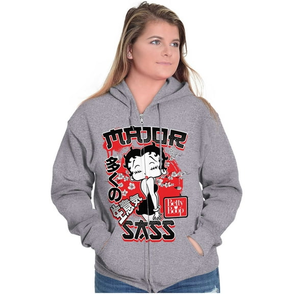 Kanji Style Betty Boop Major Sass Zip Hoodie Sweatshirt Women Brisco Brands S