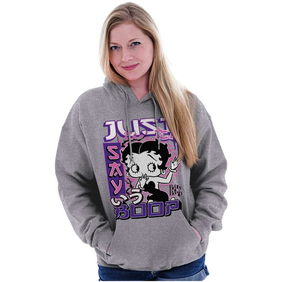 Kanji Style Cartoon Just Say Boop Hoodie Sweatshirt Women Brisco Brands L