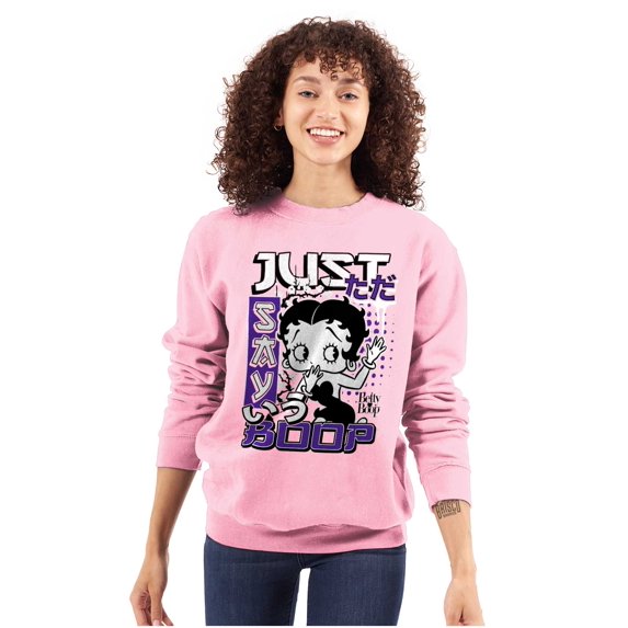 Kanji Style Cartoon Just Say Boop Women Crewneck Sweatshirt Brisco Brands 3X