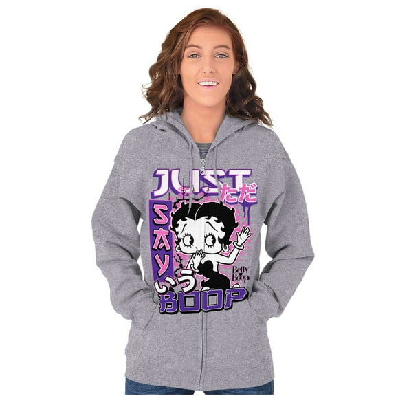 Kanji Style Cartoon Just Say Boop Women Plus Size Zipper Hoodie Brisco Brands 4X