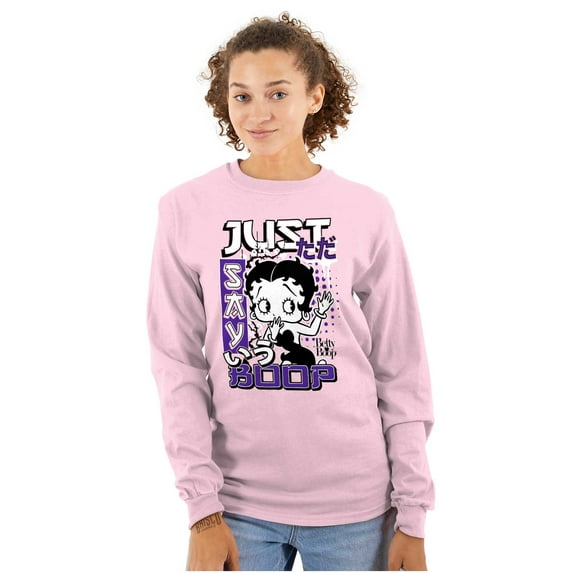Kanji Style Cartoon Just Say Boop Women's Long Sleeve T Shirt Brisco Brands L