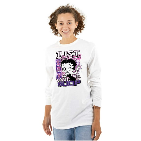 Kanji Style Cartoon Just Say Boop Women's Long Sleeve T Shirt Brisco Brands M