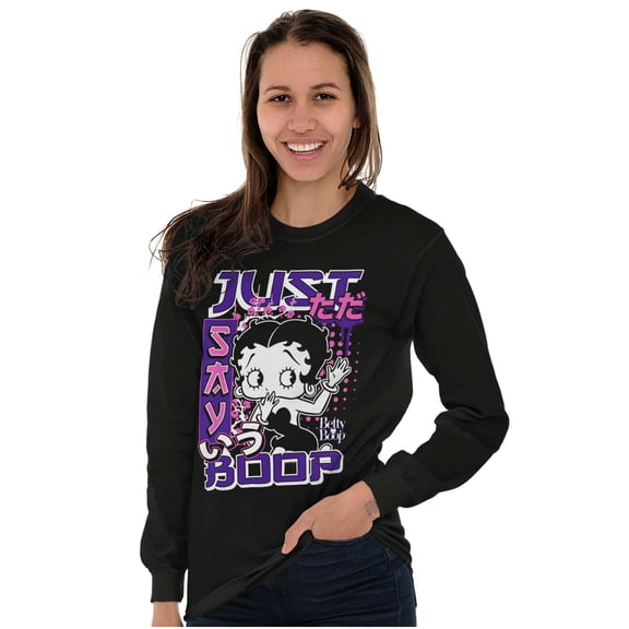 Kanji Style Cartoon Just Say Boop Women's Long Sleeve T Shirt Brisco Brands S