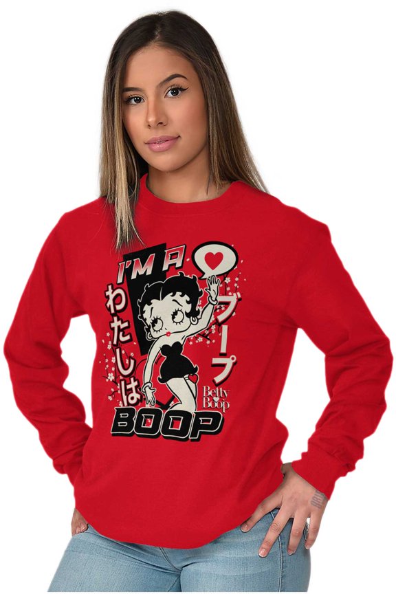 Kanji Style Retro Cartoon I'm a Boop Women's Long Sleeve T Shirt Brisco Brands S