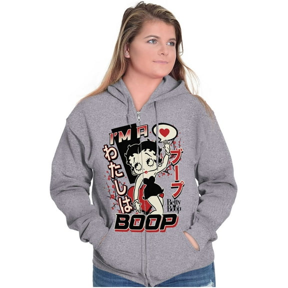 Kanji Style Retro Cartoon I'm a Boop Women Plus Size Zipper Hoodie Brisco Brands 4X