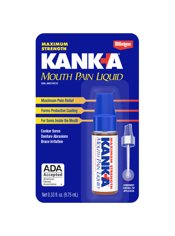 Kank-A Mouth Pain Liquid, Oral Pain Relief Liquid for Dental Health and Canker Sores, 0.33 oz