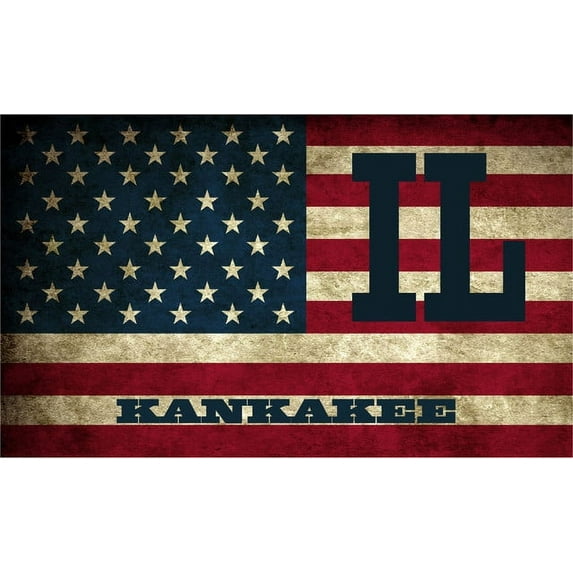 Kankakee IL Illinois Kankakee County Vintage US Flag Decal Bumper Sticker 3M Vinyl 3" x 5"