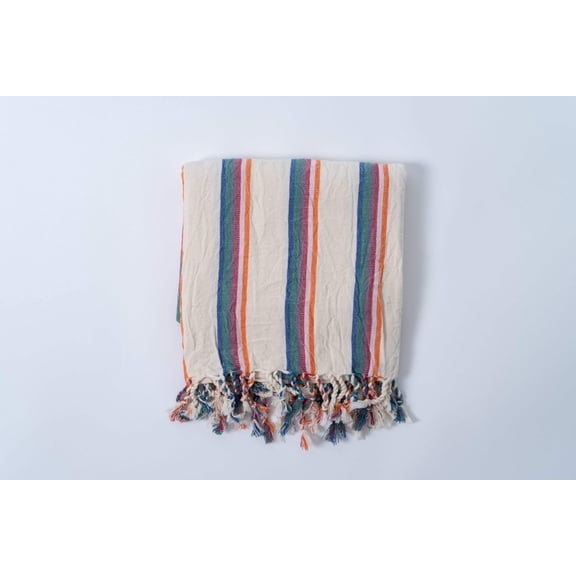 Colorful Thin Striped Bathwels, Beige Beach Pareo, Lightweight Towels, Boho Versatile Throw, Anti Allergic Linen & Cotton Fabric, Mom Gifts
