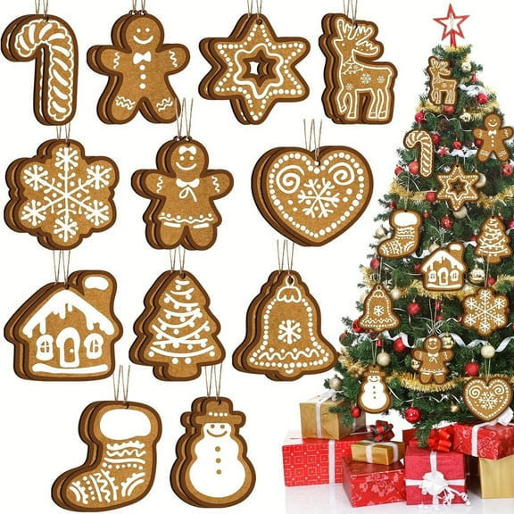 Kannior Gingerbread Man Decorative Ornament Set Christmas Decorative Ornament for Festive Home Decor, Gingerbread Man, Snowflake, Star, Reindeer