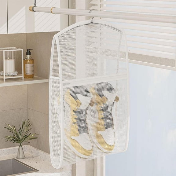 Kannior Hanging Mesh Shoe Drying Bag with 2 Compartments, Reusable Portable Breathable Air Dry Organizer for Sneakers, Boots, Travel and Home Use