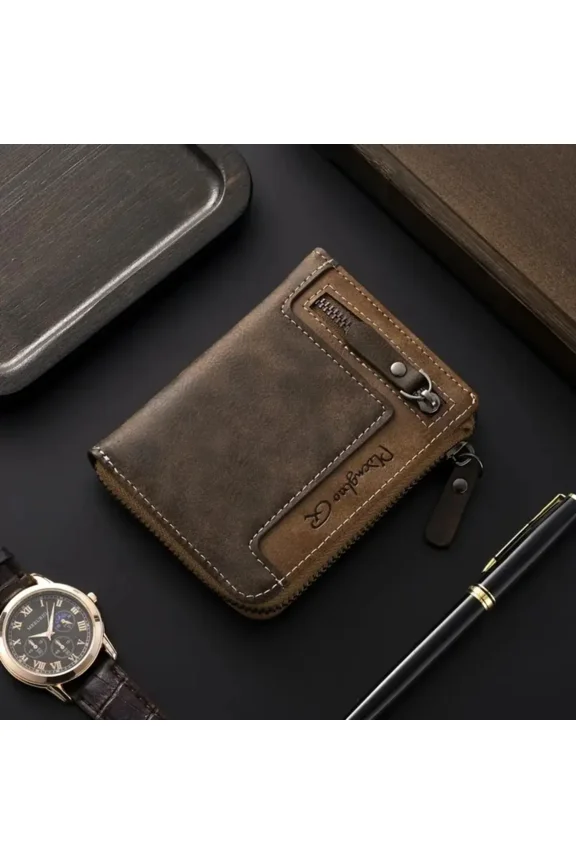 Men's Zipper Wallet, Business Credit Card Holder RFID Lock Pocket, Wallet for Men Large Capacity ID