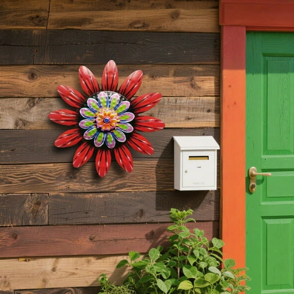 Kannior Metal Flower Wall Decor for Outdoor Garden Fence Durable Floral Metal Wall Art with Vivid Colors Home Decor Sculpture Patio Backyard Garden