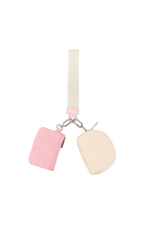 Mini Zip Around Wristlet Wallet Detachable Dual Pouch Portable for Women Keychain Small Wallet for Men