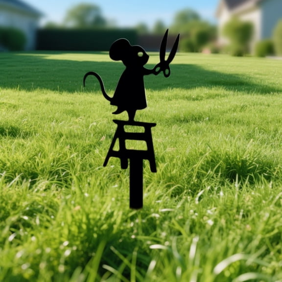 Kannior Outdoor Decorative Garden Stakes Metal Mouse Trimming Sculpture for Yard, Lawn, Flower Beds, Patio, Balcony and Outdoor Decoration Gifts