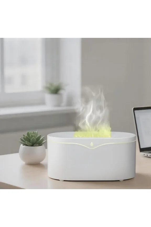 Water Drop Ultrasonic Diffuser Humidifier with Simulated Flame Aromatherapy Machine Quiet Operation Decorative Air Moistening Device