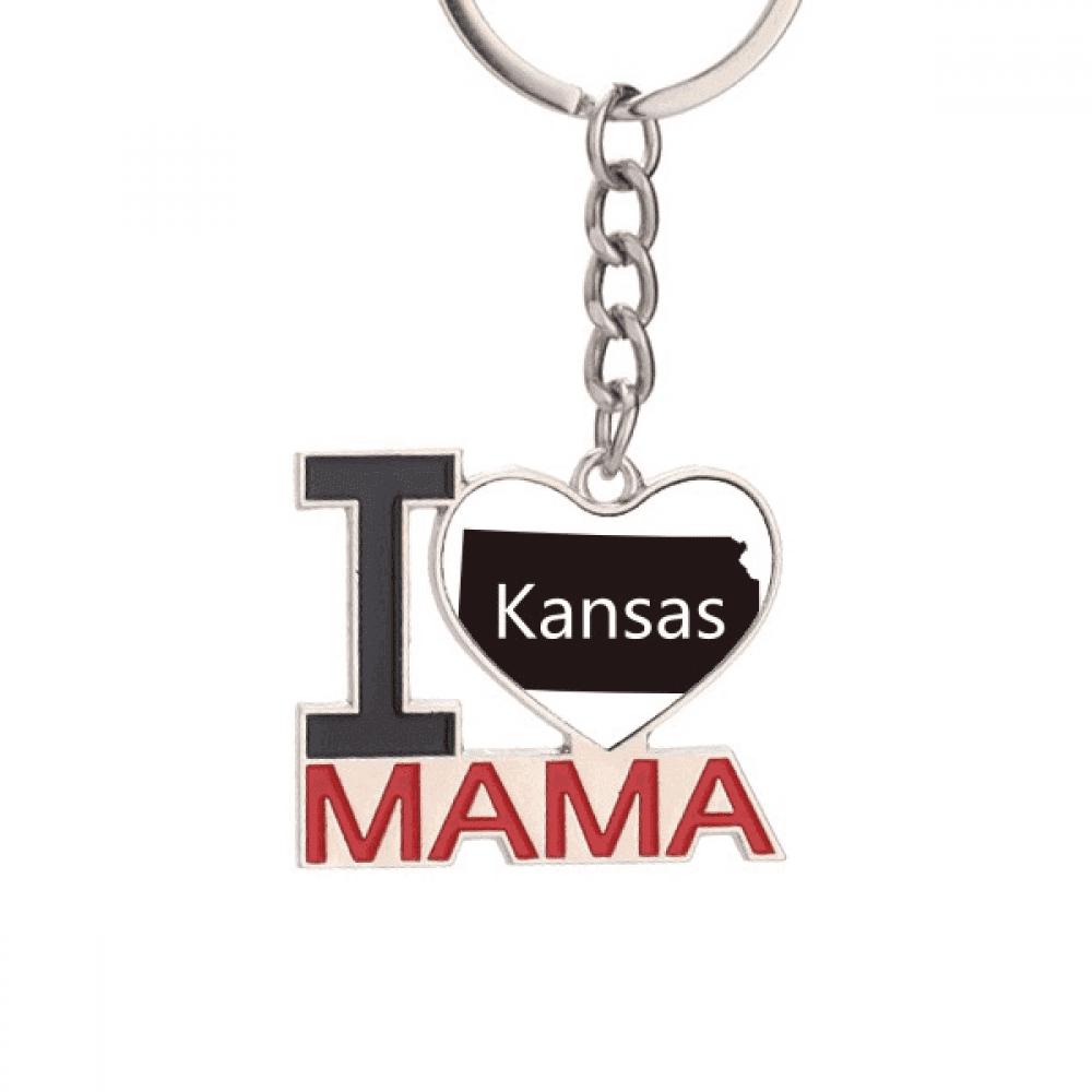 Kansas America USA Map Outline Keychain Metal Keyring Holder Love MAMA ...