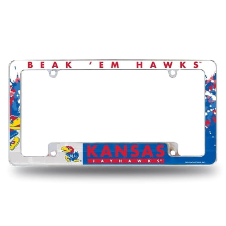 Kansas - Beak 'Em 'Hawks - Chrome Metal License Plate Frame with Bold Full Frame Design