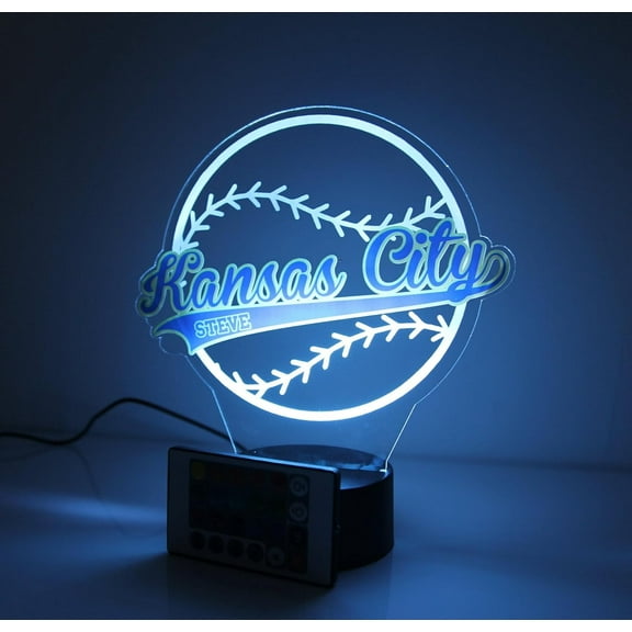 Kansas City American Baseball Sports Fan Team Sports Themed Ball Lamp Night Light LED Personalized Free Name Room Man Cave Decor 16 Colors & Remote, Made in America!