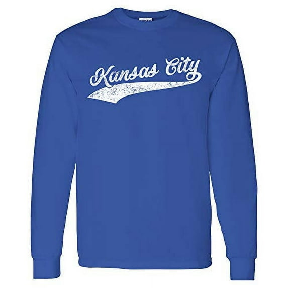Kansas City Baseball Script - Hometown Pride, Pitcher Long Sleeve T Shirt - 3X-Large - Royal