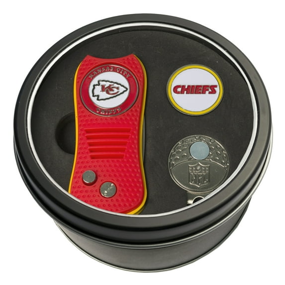 Team Golf NFL KANSAS CITY CHIEFS Tin Gift Set with Retractable Divot Tool Cap Clip and Ball Marker