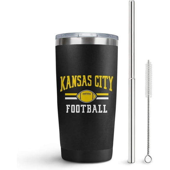 Kansas City Cup with Lids and Straws Insulated Stainless Steel Tumbler Travel Coffee Mug Football Gifts 20 Oz
