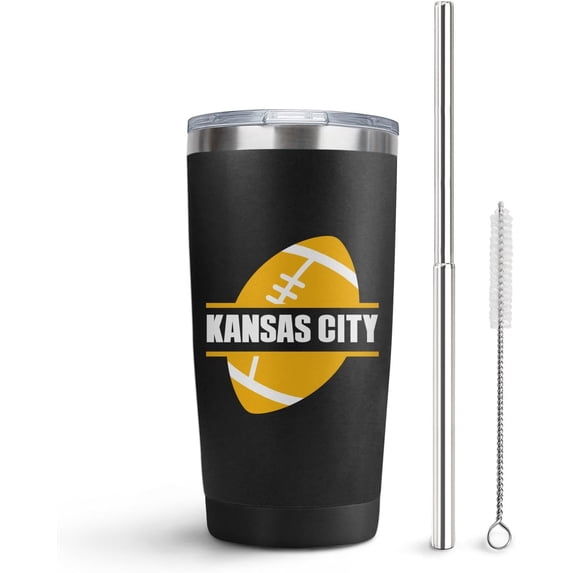Kansas City Cup with Lids and Straws Insulated Stainless Steel Tumbler Travel Coffee Mug Football Gifts 20 Oz