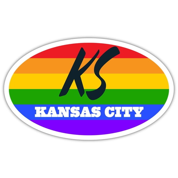 Kansas City KS Kansas Wyandotte County Rainbow Pride Flag 6 Stripes Pride Flag Euro Decal Bumper Sticker 3M Vinyl 3" x 5"