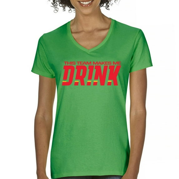 Kansas City Makes Me Drink Women's V-Neck T-shirt Tailgate Fantasy Football Fan MO