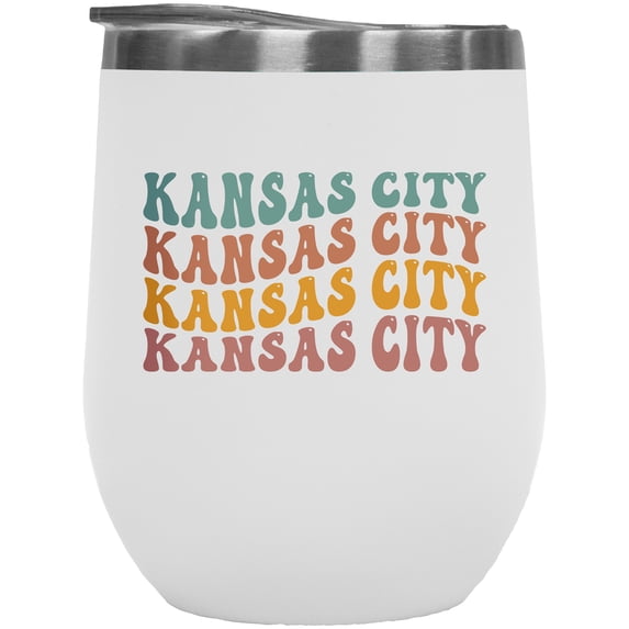 Kansas City, Missouri US or USA Cities, Groovy Retro Wavy Text Merch Gift, White 12oz Wine Tumbler