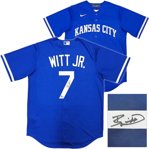 Kansas City Royals Bobby Witt Jr. Autographed Blue Nike Jersey Size M Beckett BAS Witness 235593