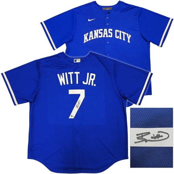 Kansas City Royals Bobby Witt Jr. Autographed Blue Nike Jersey Size XXL Beckett BAS Witness 235594