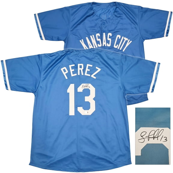 Kansas City Royals Salvador Perez Autographed Baby Blue Jersey Beckett BAS Witness 241644