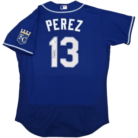 Kansas City Royals Salvador Perez Autographed Blue Nike Auth Collection Jersey Size 48 Beckett BAS Witness 253492