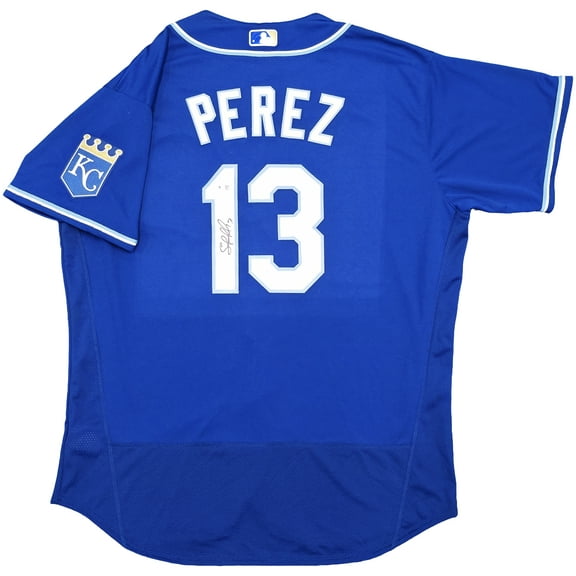 Kansas City Royals Salvador Perez Autographed Blue Nike Auth Collection Jersey Size 52 Beckett BAS Witness 253493