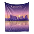 thumbnail image 1 of Kansas City Soft Flannel Fleece Throw Blanket, Downtown Missouri Cityscape of Historical Art Deco Buildings and Reflection, Cozy Plush for Indoor and Outdoor Use, 60" x 80", Multicolor, by Ambesonne, 1 of 6