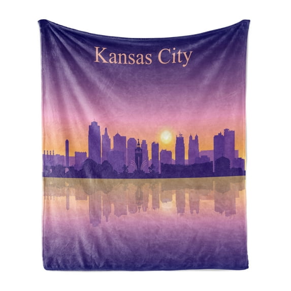 Kansas City Soft Flannel Fleece Throw Blanket, Downtown Missouri Cityscape of Historical Art Deco Buildings and Reflection, Cozy Plush for Indoor and Outdoor Use, 60" x 80", Multicolor, by Ambesonne