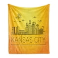 thumbnail image 1 of Kansas City Soft Flannel Fleece Throw Blanket, Minimal Kansas Missouri Linear City Skyline with Typographic Design, Cozy Plush for Indoor and Outdoor Use, 60" x 80", Orange Yellow Black, by Ambesonne, 1 of 5