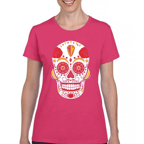 Kansas City Sugar Skull T-Shirt KC Die-Hard Football Fan Tailgating Women's Tee