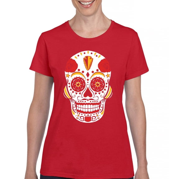 Kansas City Sugar Skull T-Shirt KC Die-Hard Football Fan Tailgating Women's Tee