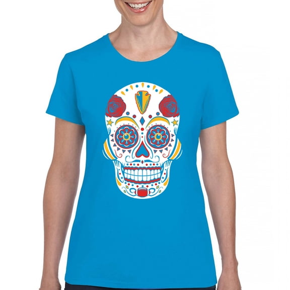 Kansas City Sugar Skull T-Shirt KC Die-Hard Football Fan Tailgating Women's Tee
