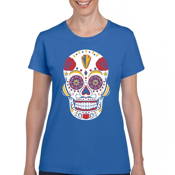 Kansas City Sugar Skull T-Shirt KC Die-Hard Football Fan Tailgating Women's Tee