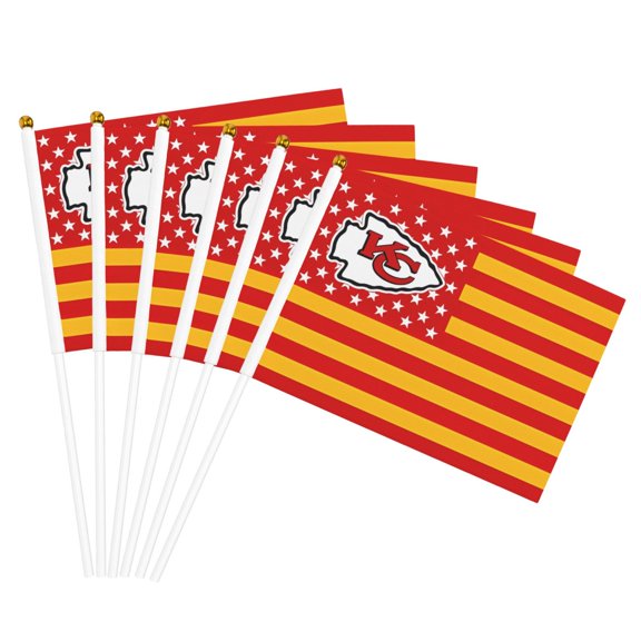 Kansas_City Team Double Sided Hand Waving Flag(Pack of 6), Spectator Hand Waving Flag, Fan Flag with Flagpole, Home, Party Decoration Flag, Mini Flag 5.5x8.2 Inch
