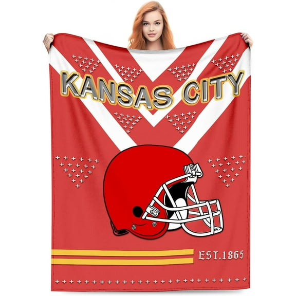 Kansas City Throw Blanket Football Blanket Soft Lightweight Flannel Blanket Football Fans Gift for Men Women Boy 60"x50"