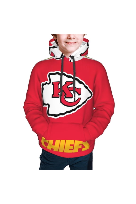Kansas_City Youth Hoodies, Football Team Themed Fashion Sweatshirts, Fan Gifts for Bo_ys and Gi_rls, 3D Printed Comfortable Hoodies with Large Pockets, Suitable for Ki_ds Ages 7-20